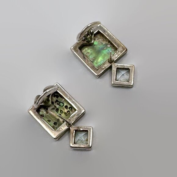 Abalone Earrings, Shell, Blue Topaz, Sterling Silver,  Latch Back, Pierced - Picture 4 of 4